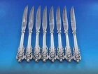 Grande Baroque Wallace Sterling Silver Steak Knife Set 8-pc Original Bevel 9 3/8