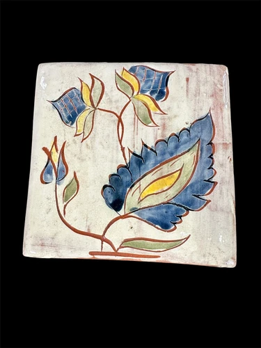 Vintage RARE WELDEN PA Dutch Redware Glazed Tile / Trivet Artist Signed 60s-70s