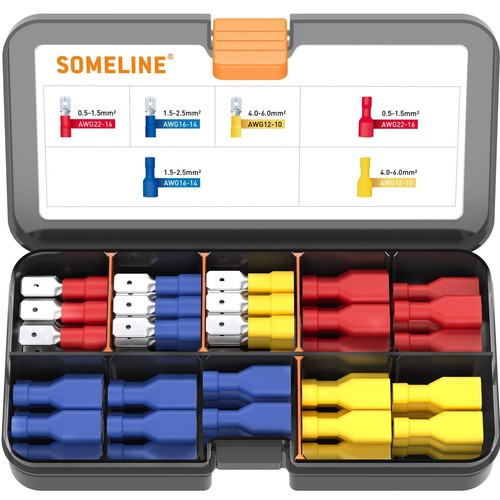 Lot De 50 Connecteurs électriques Automatiques à Dérivation Rapide - 25 Rouges (0.5-1mm²) + 25 Bleus (1-2.5mm²) - 9
