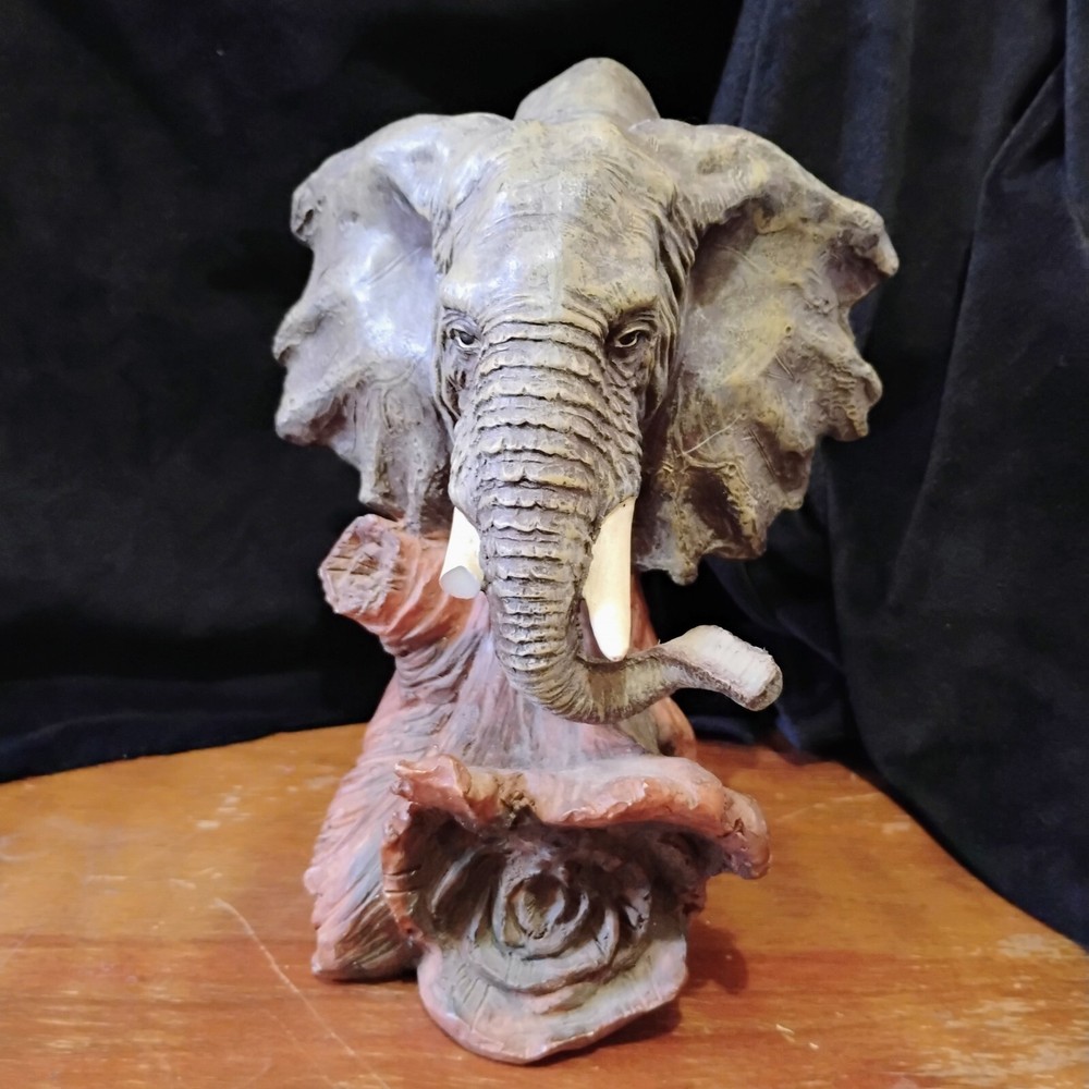 Large Life Like Bookend/Display Elephant. Left Tusk Is Broke
