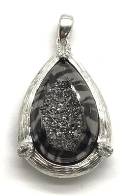 Sterling 925 Birne funkelnd Drusy Metallic Tier Zebramuster CZ strukturiert Anhänger