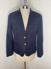 J. Crew Schoolboy Blazer Navy Blue Wool Suit Jacket Size 8 Gold Crest Buttons