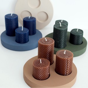 Retro Candlestick Round Wood Tray Candlesticks Table Decoration