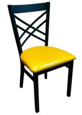Atlanta Booth & Chair M102 Double X-Back Black Metal Chair Black Vinyl Seat