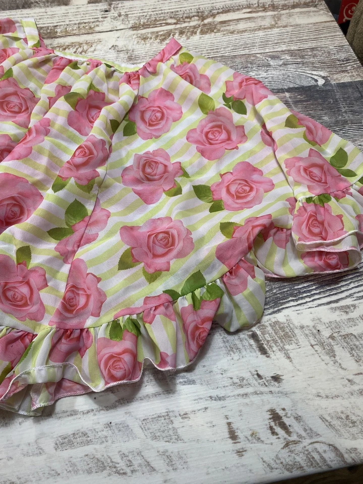 Traje de baño Kate Mack niñas rosa verde rosas rayas talla 6X Foto 4 de 4