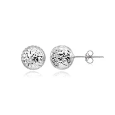 Sterling Silver Polished 8mm Diamond-Cut Ball Bead Stud Earrings