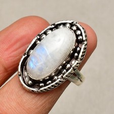 Rainbow Moonstone Gemstone Handmade 925 Sterling Silver Jewelry Ring Size 6.5