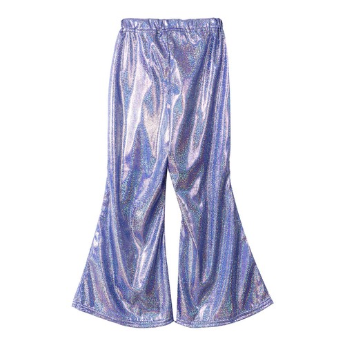 Girl Pant Shiny Metallic Flare Dance Pants Hippie Bell Bottom Wide Leg Dancewear - Picture 40 of 87