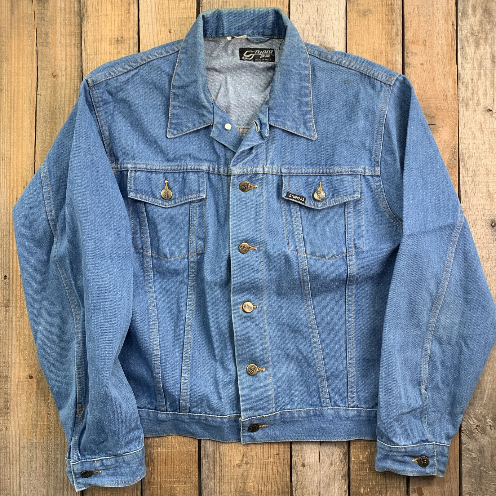 Studio 33 Vintage Blue Jean Denim Jacket Mens Size L