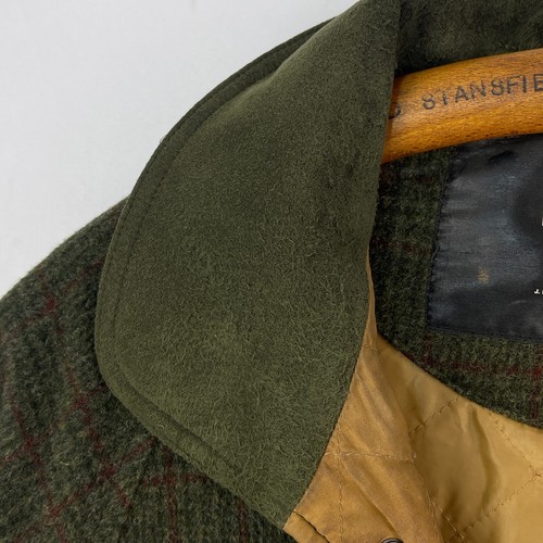 Barbour Loden Tweed Coat Mens Large Green Check Shooting Hunting Field Jacket - Picture 14 of 23