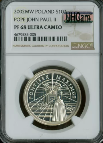 2002 POLAND SILVER 10 zl Pope John Paul II NGC  PF68 UHCAM MAC SPOTLESS .