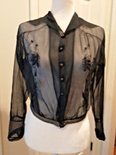 Antique Victorian Edwardian Black Chiffon Beaded & Embroidered Dress Blouse