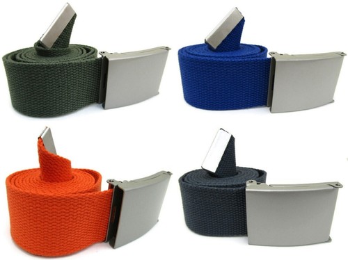 Unisex High Quality Canvas Fabric Webbing Belt Brushed Silver Buckle Army Style - Picture 7 of 275