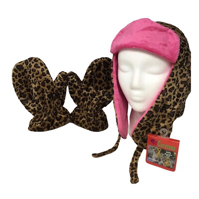 Carstens Kids Trapper Hat & Mitten Set | Leopard Print | Pink Lining | Age 4-8
