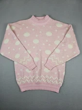 Vintage Jennifer Adams Sweater Medium Pink Polka Dot Metallic Shimmer Pullover