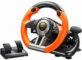 V3 Pro Dual Motor Vibration Steering Wheel & Foldable Pedals for Casual Racing