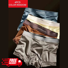 4PCS Men's Ice Silk Underwear Breathable Boxer Shorts Seamless Satin Soft Briefs
