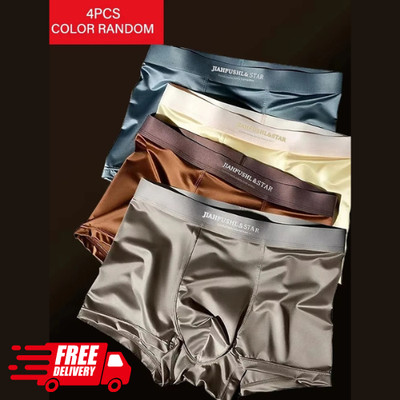4PCS Men's Ice Silk Underwear Breathable Boxer Shorts Seamless Satin Soft Briefs