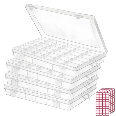 36 Grid Clear Plastic Organizer Box 4 Pack Adjustable Bead Craft Jewelry Tackle