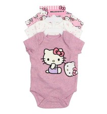 SANRIO HELLO KITTY Baby Girls' 3-Pack Bodysuit Set sz 3 Months Polka Dot Pink