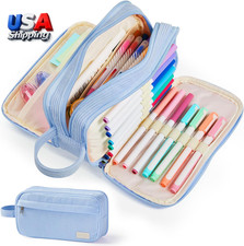 High Capacity Pencil Case, Soft Corduroy Pencil Pouch with 4 Compartments, Multi