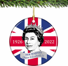 Queen Elizabeth II Christmas Ornament Porcelain Union Jack 1926-2022 Royal Coll