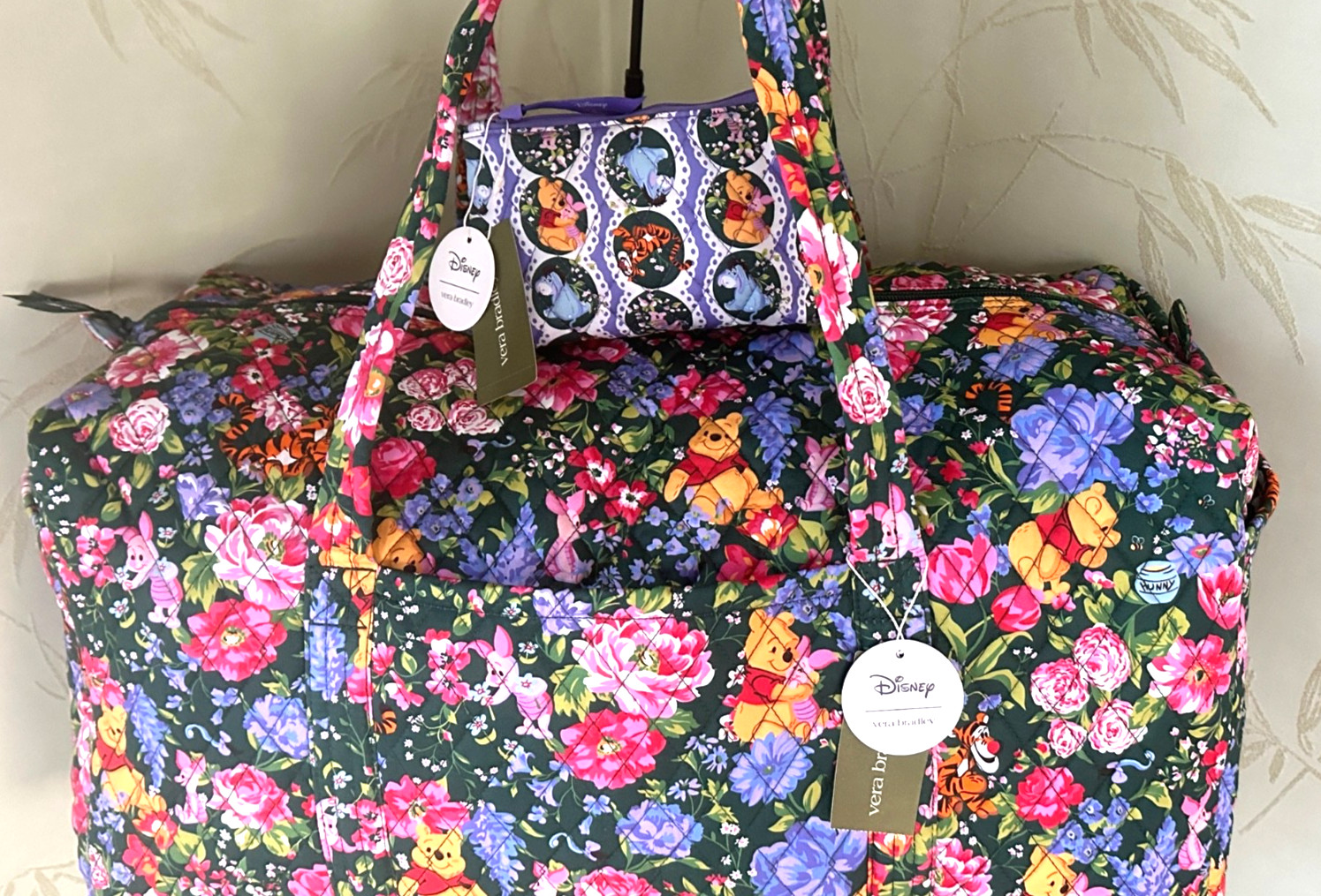 VERA BRADLEY DISNEY WINNIE THE POOH LARGE ORIGINAL DUFFEL BAG + POUCH (SET):NWT image 5