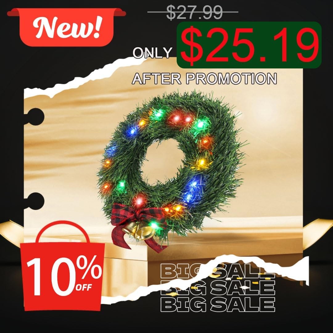 Moveland 11" LED Christmas Car Wreath – 5-Color Light Holiday Auto Decor