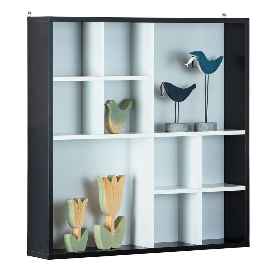 Étagère Murale 10 Compartiments "Bukan" 70cm Noir & Blanc