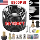 100FT Sewer Jetter Nozzles Kit Drain Cleaning Hose for Pressure Washer 5800PSI
