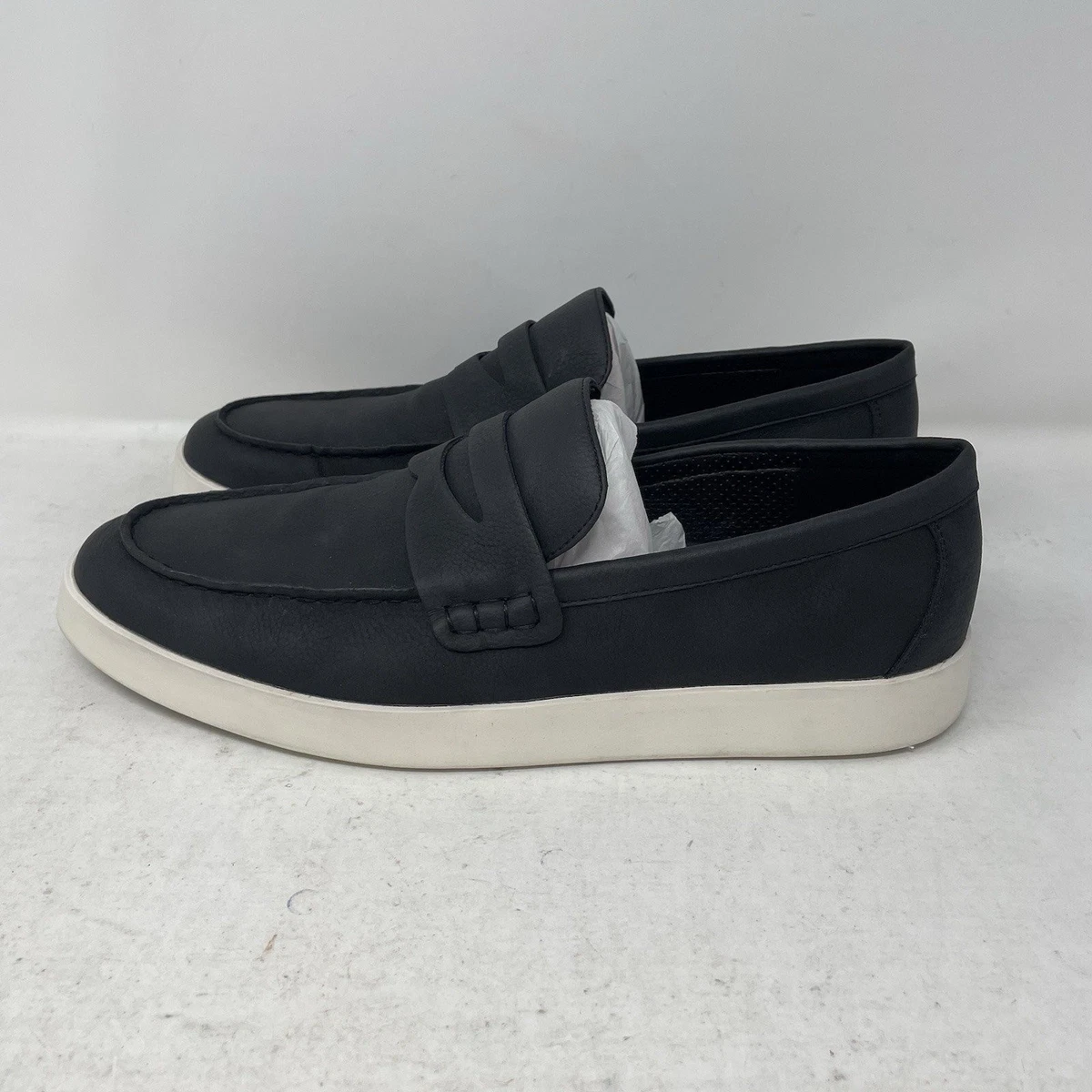 Calvin Klein Black Leather Penny Loafers with White Sole Leather Loafers | Calvin Klein main image 4