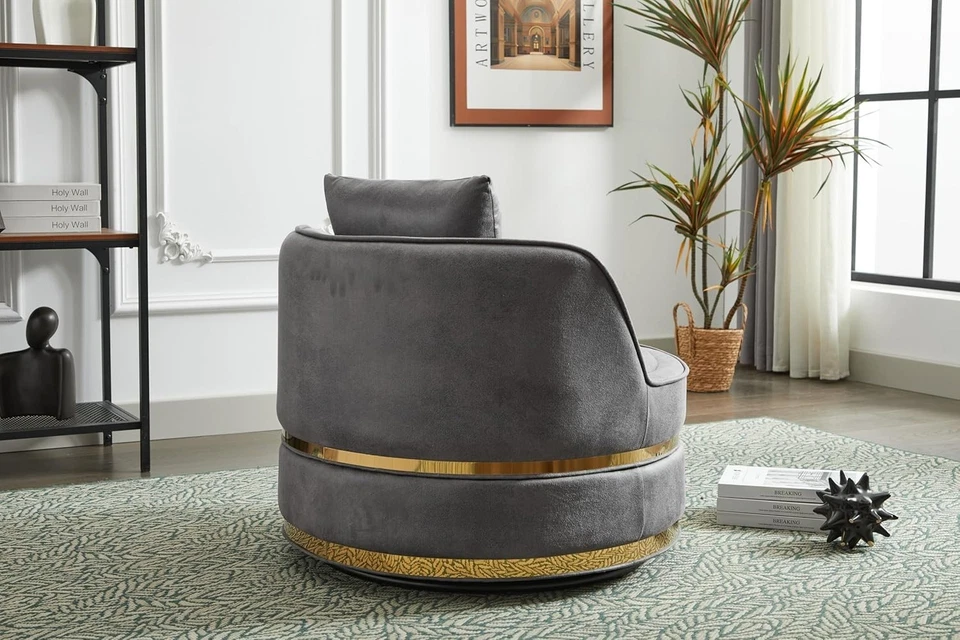 Silla de barril de gamuza tapizada con detalles giratorios para sala de estar contemporánea FANYE Foto 2 de 4