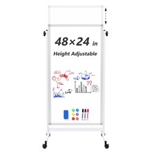 Large Rolling Whiteboard on Wheels, 48" x 24" Height Adjustable Mobile White ...