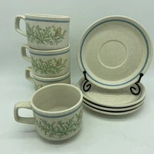 Vintage Lenox Temper-Ware Fancy Free Coffee Tea Mug Cup And Saucer Set, 4 Sets
