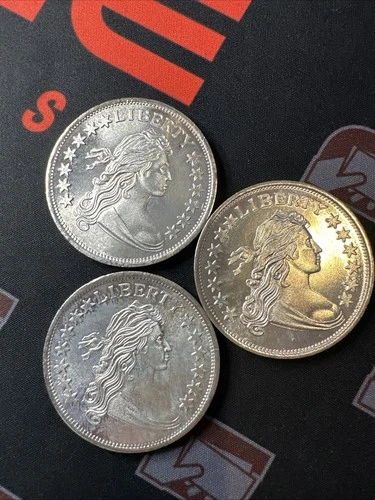 (3) Round Lot Liberty Draped Bust Design 1 Troy Oz .999 Fine Silver Bullion