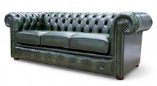 Sofa Couch Green 3 Seater Real Italian Leather British Made Chesterfield