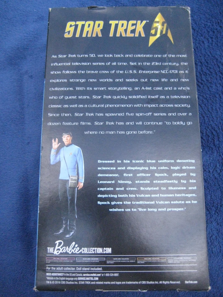 Figurine poupée collectionneur étiquette noire M. SPOCK Barbie STAR TREK 50th - Photo 3/4