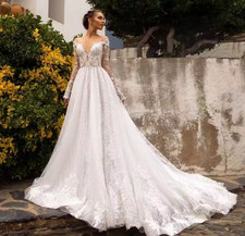 Elegant Tulle Lace Applique Women Wedding Dresses Backless A Line Bride Gown