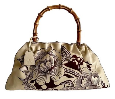 Tom Ford For Gucci Bamboo Handle Tan Leather Bag W/ Tattooed