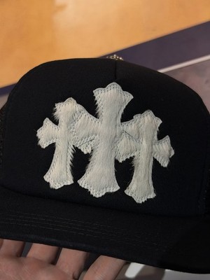 Chrome Hearts CH Triple Cross Mo Hair Snapback Cap 100% Authentic