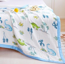 Dinosaur Muslin Blanket Reversible 100 Cotton 6 Layer Quilt Twin Full Bed Bl...