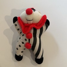 Pansy Ellen Clown Baby Rattle 6  Plush 1991 Black  White Stripes Polka Dots
