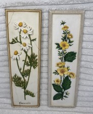 Marks & Spencers Hand Painted Wall Plaque x2 Including Camomile 11" x 3.5"  Vgc