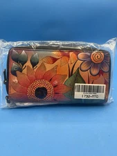 Anuschka Leather Zip Around Wallet w/ Removable Strap - Mountain Garden Unopened