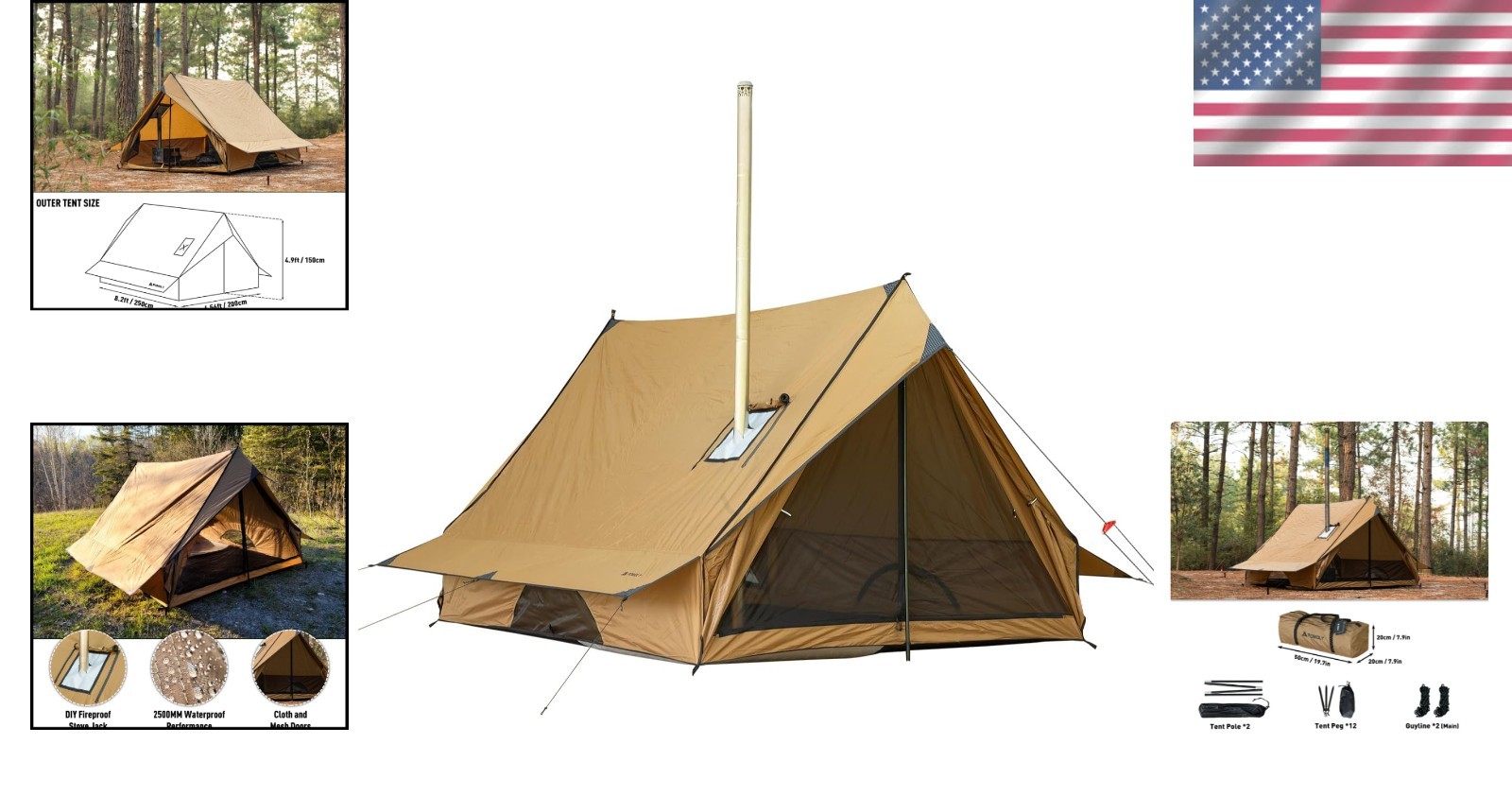 Portable Wall Tent with Integrated Ground Sheet, 4 Season