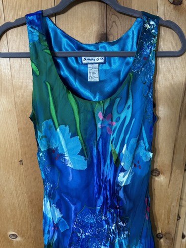 Long layered bias cut burnout silk dress Blue/Green Tropical Dress Ocean Size L - Picture 4 of 24