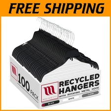 100 Pack 17-Inch Black Plastic Hangers - Rotating Hook