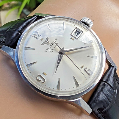 Vintage WITTNAUER Geneve men's manual wind watch Date swiss 1960s #2