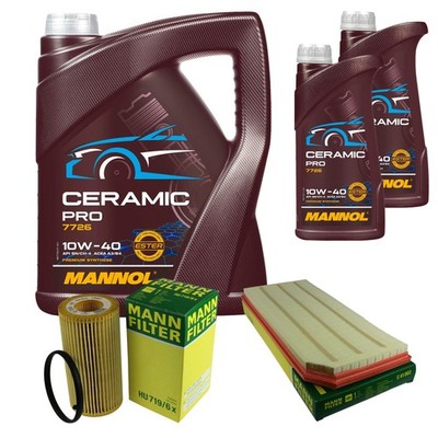 MANN Inspektionspaket 7L MANNOL Ceramic Pro 10W-40 für Audi A3 Sportback 8PA S3
