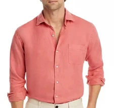 Peter Millar Crown Coastal Garment Dyed Rose Linen Shirt Size Large $160